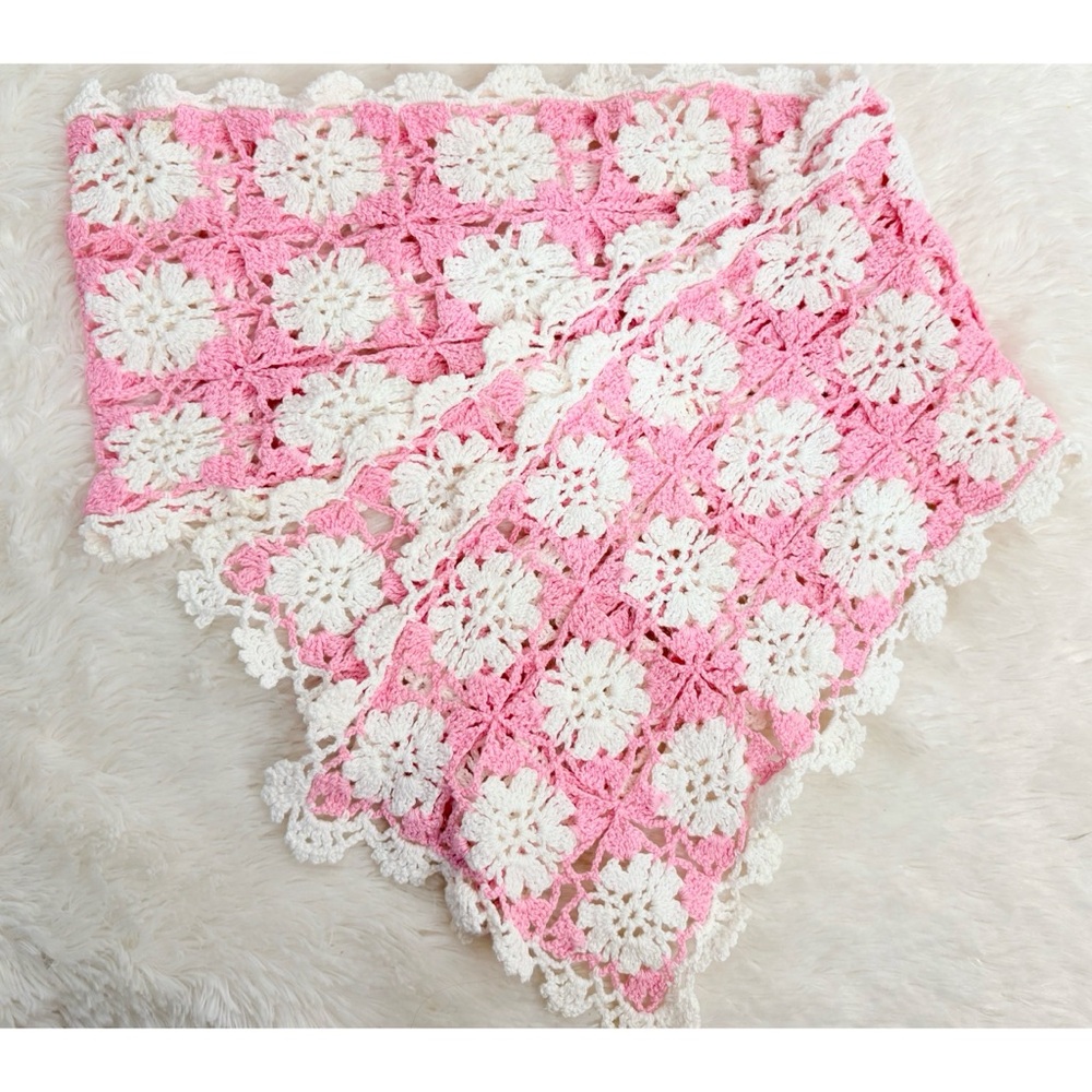 (3) Vintage 50s Handmade Pink/White Crochet Vanity Bureau Scarfs, Sofa Covers